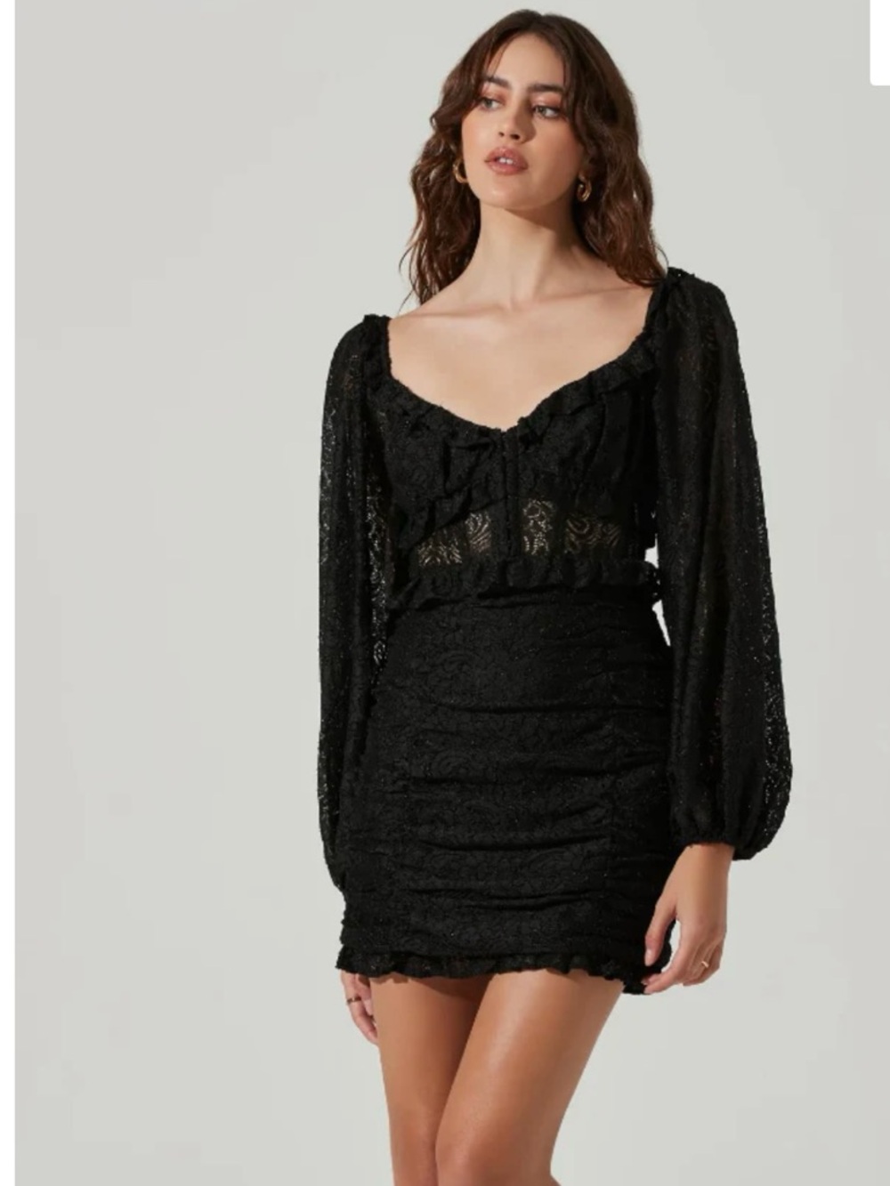 Astr Black Lace Puff-Sleeve Mini Dress